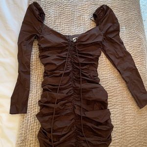 Zara Studio Brown Tie Front Ruched Mini Dress